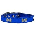 Mirage Pet Products Crystal Bone Genuine Metallic Leather Dog CollarBlue Size 2 83-113 BLM22